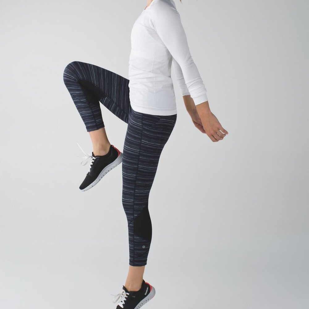 Lululemon Pace Rival Crop *22" Cyber Stripe Naval Blue Black / Black SIZE 12